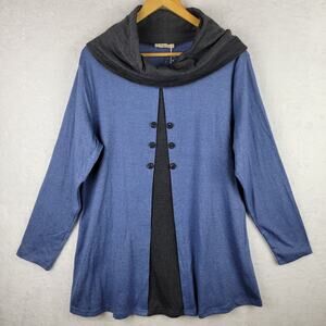 Bebonnie 2X Knit Top Long Sleeves Cowl Neck Pullover Tunic Blue Gray Casual